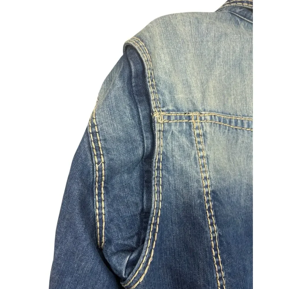 Rivet‎ de Cru Jacket Mens Size 3X Classic Trucker Denim Stitched Moto Distressed